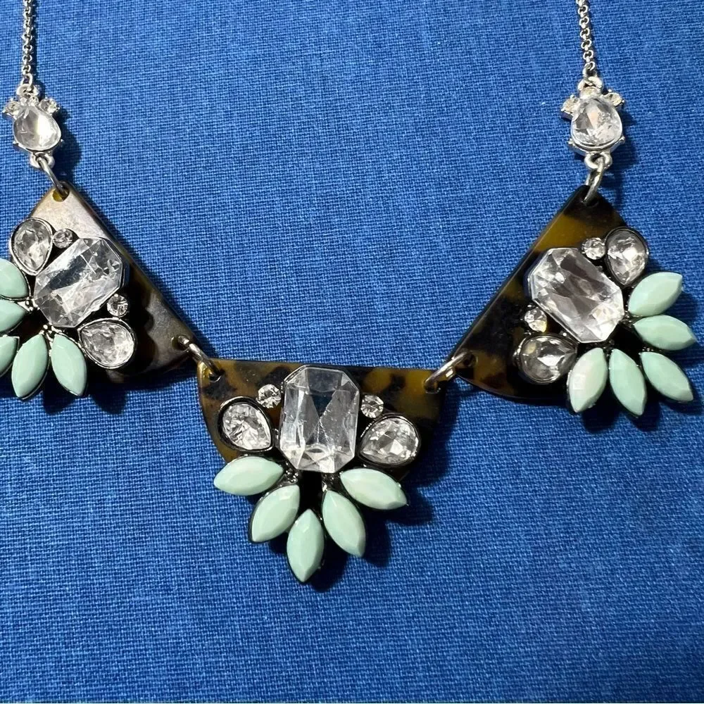 Liz‎ Claiborne Tortoise Shell Aqua/Crystal Stone Statement Necklace